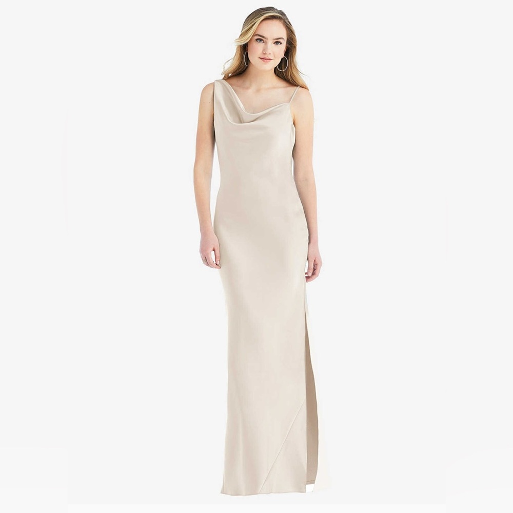 New Social Bridesmaids ASYMMETRICAL ONE SHOULDER COWL MAXI SLIP DRESS IN OAT L